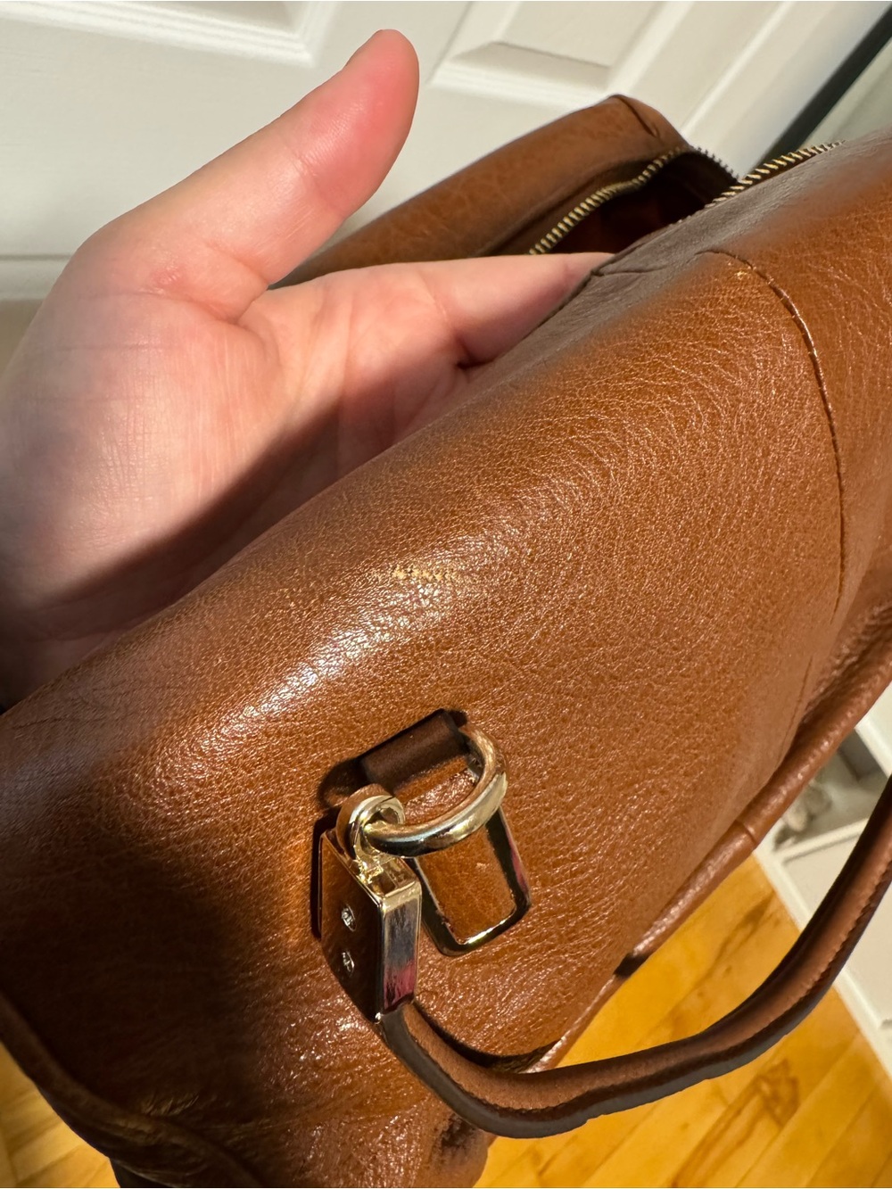 Classic Brown Leather Satchel Handbag - Picture 7 of 10
